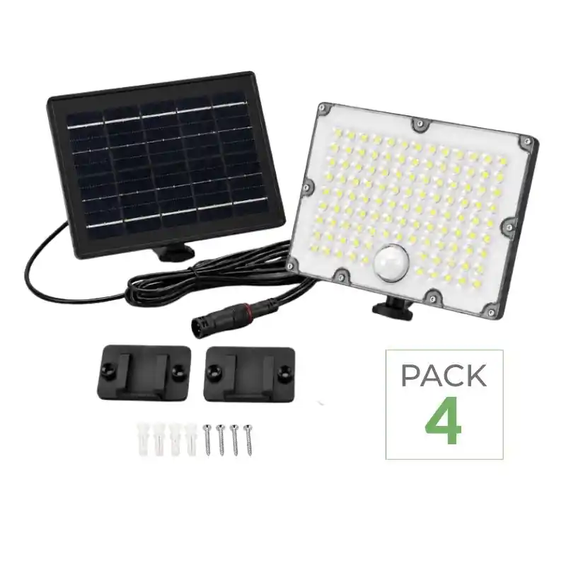 Pack de 4 - Projecteur Led Solaire Extérieur 9W IP65 Détecteur de Lumière et de Mouvement
