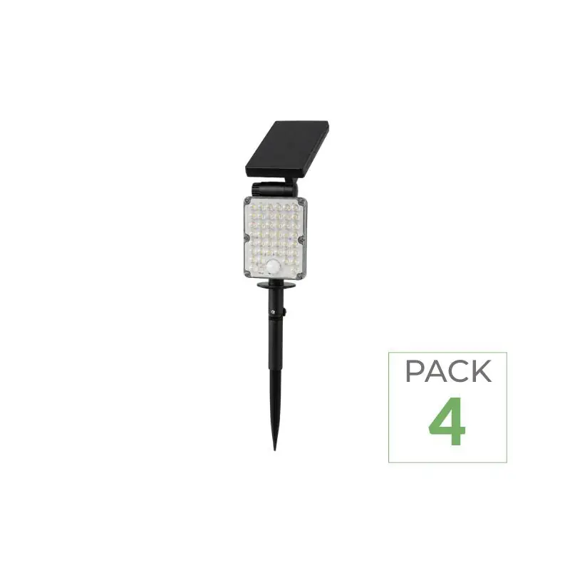 Pack de 4 - Spot LED Extérieur CCT à Piquer IP65 Solaire 8W 1150lm 144lm\\/W avec Détecteur