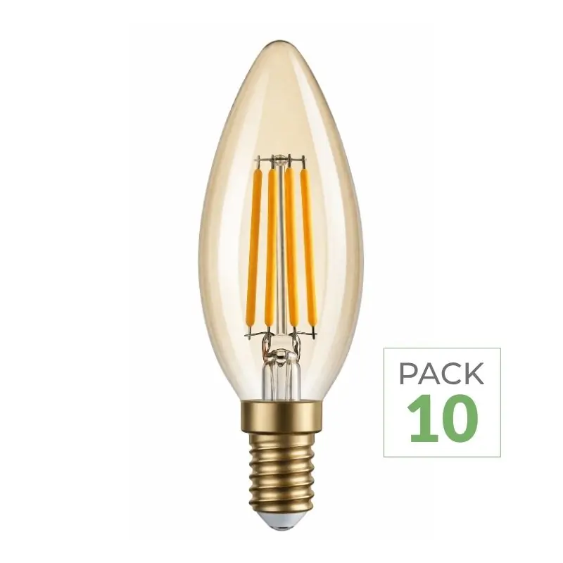 Pack de 10 - Ampoule E14 LED Filament 4W C35 Bougie
