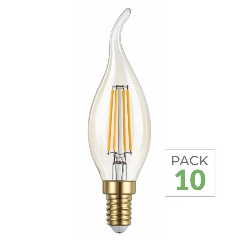 Pack de 10 - Ampoule E14 LED Flamme Filament 4W T35