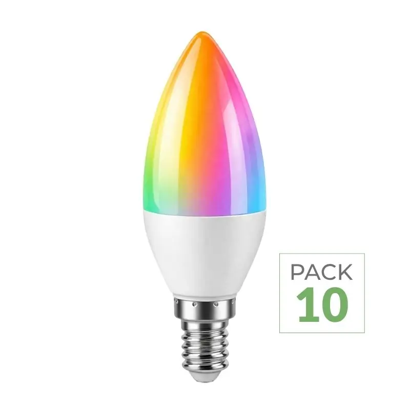 Pack de 10 - Ampoule LED Connectée Wifi E14 5.5W RGBW C37