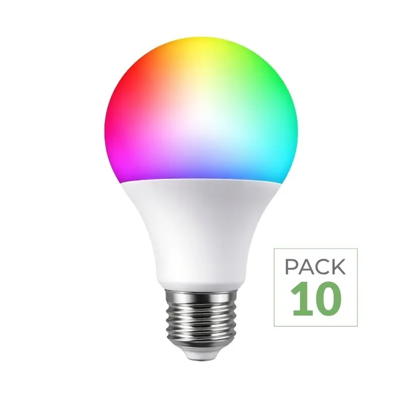 Pack de  10 - Ampoule LED Connectée Wifi E27 8.5W RGBW A60
