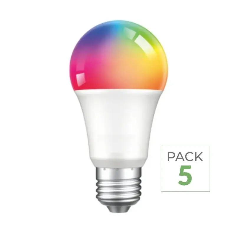 Pack de  5 - Ampoule LED Connectée Wifi E27 9W RGBW A60