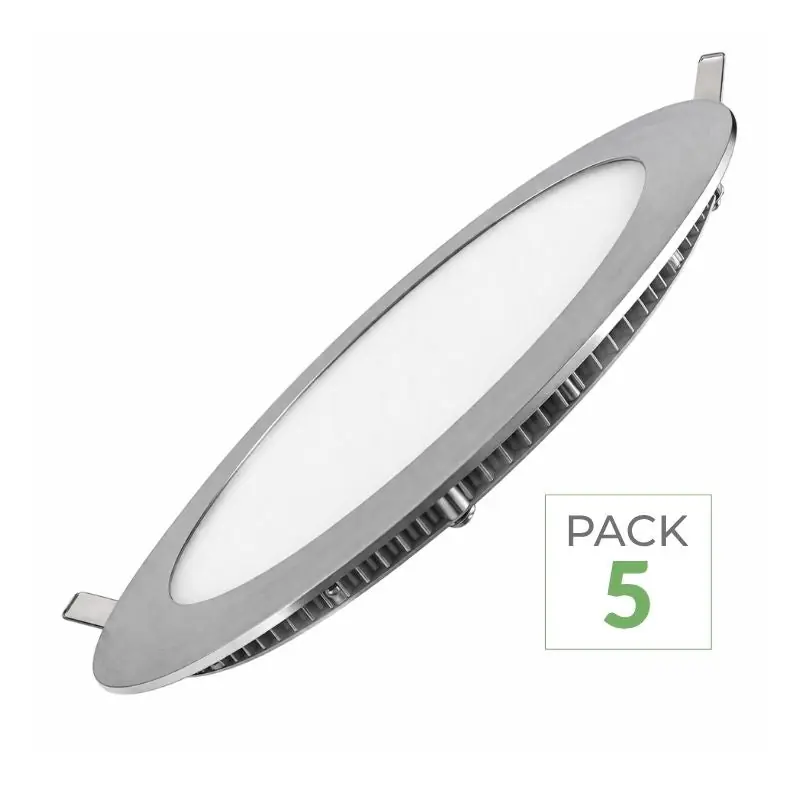 Pack de 5 - Downlight Dalle LED 18W Extra Plate Ronde ALU