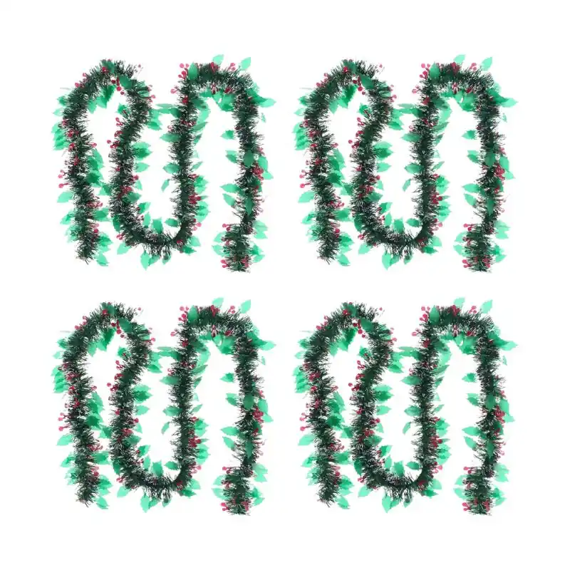 Guirlande de Noël décorée 2m Houx et Baies (Lot de 4)