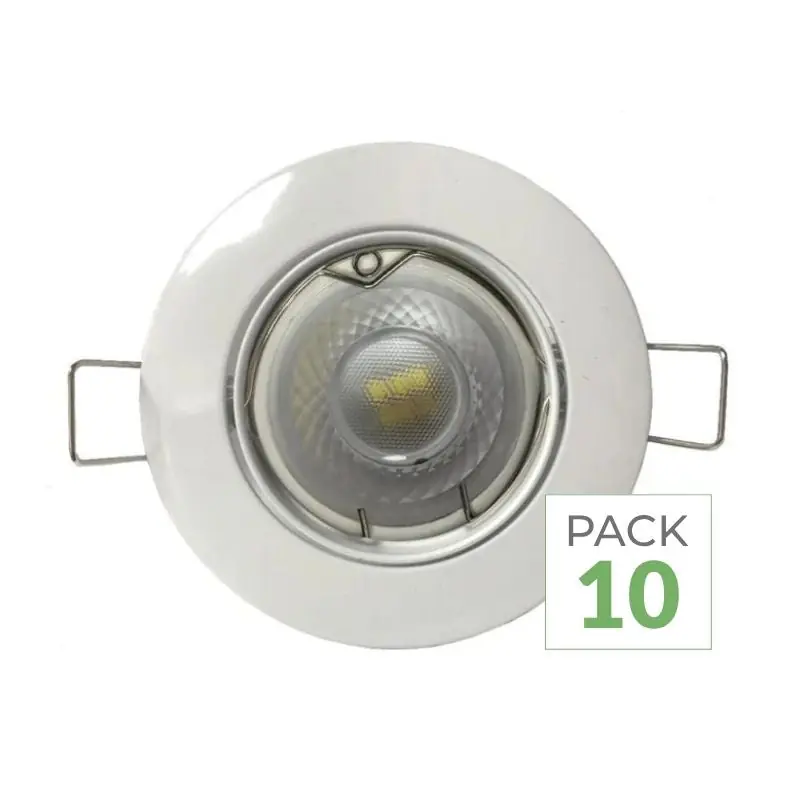 Pack de 10 - Kit Spot LED GU10 encastrable Rond BLANC avec une ampoule 8W
