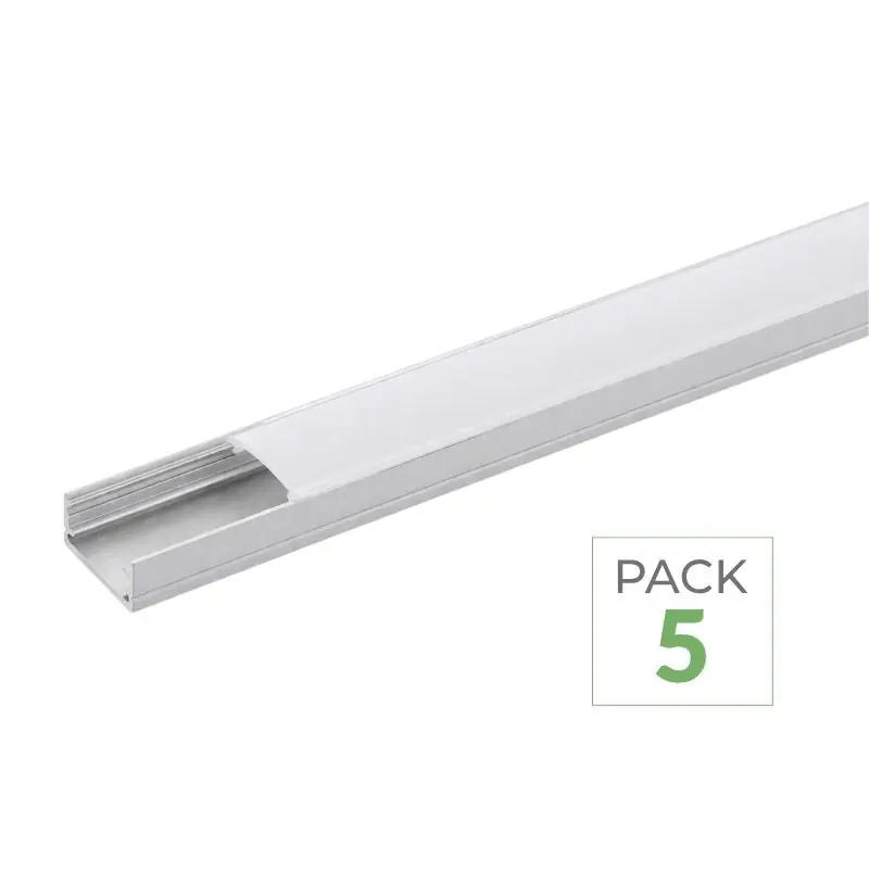 Pack de 5 - Profilé Aluminium pour Ruban LED Couvercle Blanc Opaque