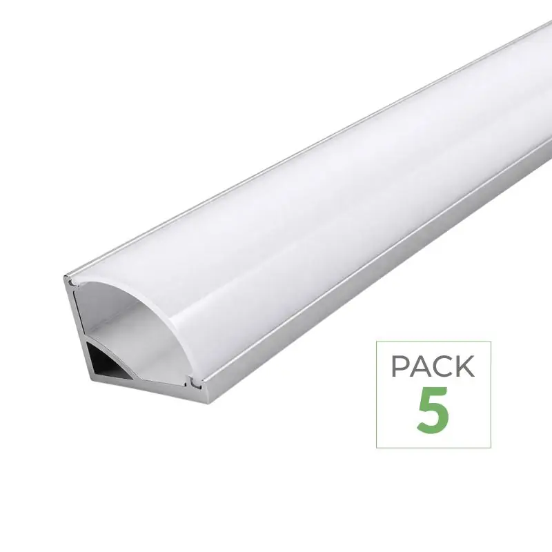 Pack de 5 - Profilé Aluminium Angle pour Bandeau LED Couvercle Blanc Opaque