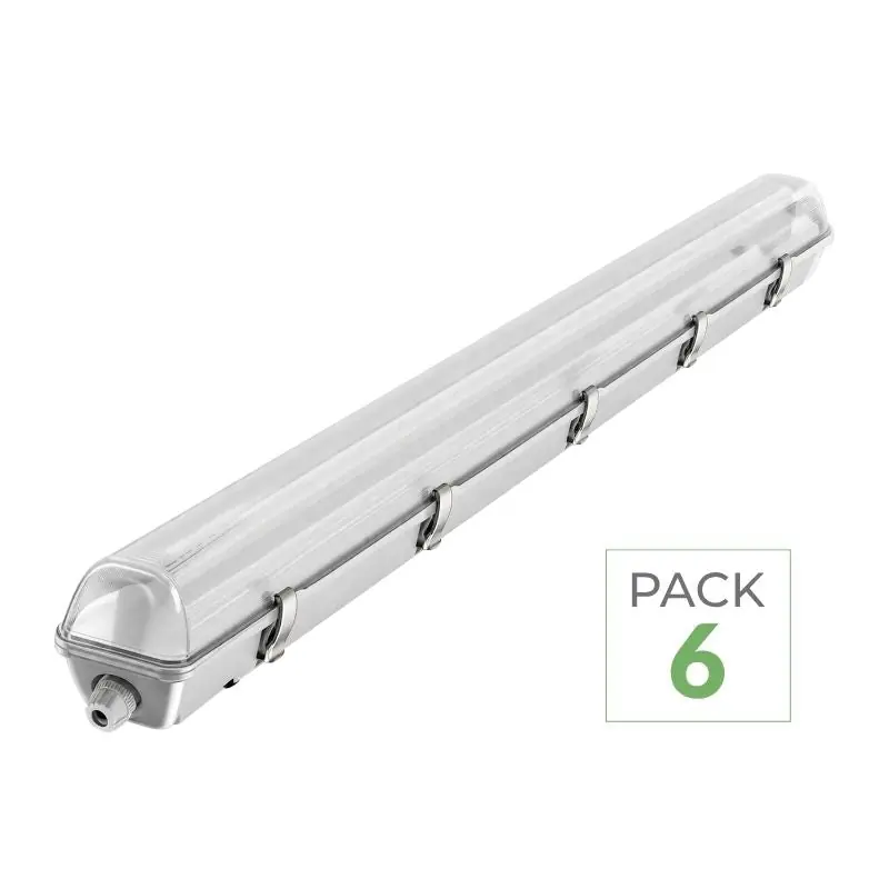 Pack de 6 - Réglette étanche 120 cm pour 1 Tube LED T8 IP65 (Boitier vide)
