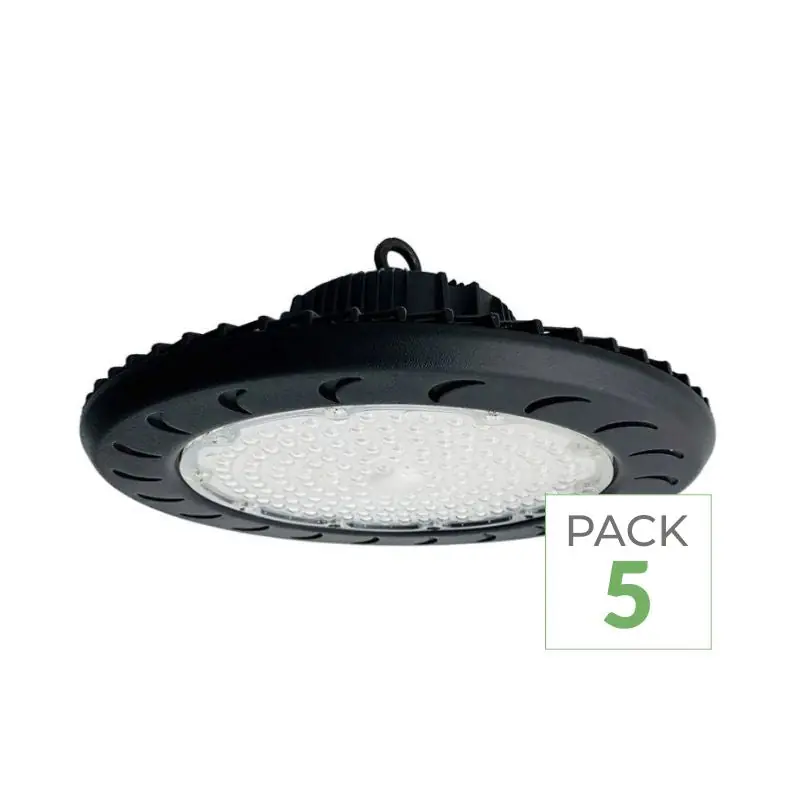 Pack de 5 - Suspension Industrielle LED HighBay UFO 100W IP65 90°