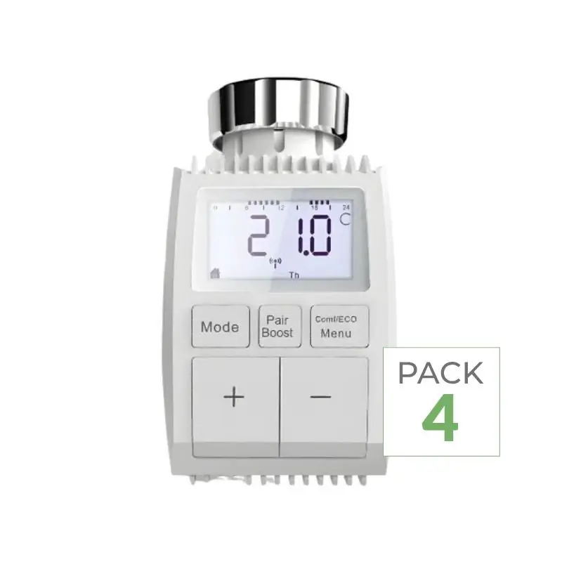 Pack de 4 - Tête Thermostatique Connectée Universelle avec Ecran LCD