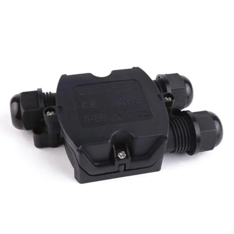 Waterdichte connector met ingang en 2 zwarte IP68 -uitgangen