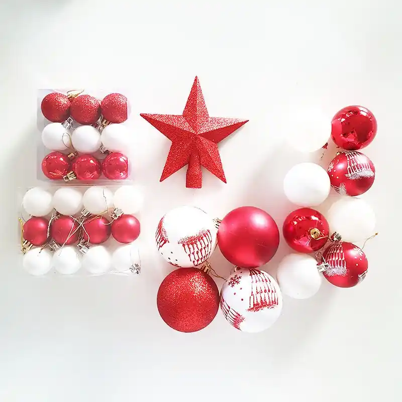 Christmas Ball Kit & Cimier Rouge \\/ White - Set 34 PCS
