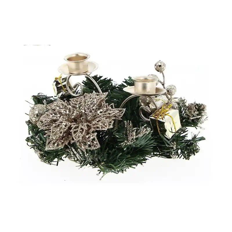 Kersttafel Center 2 ondersteunt kaarsen Ø15cm - Champagne -bloemen