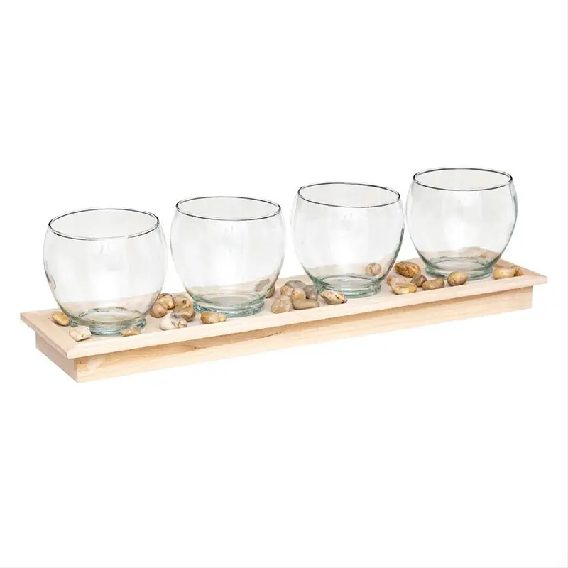 4 -candle glasfotofoor op houten lade