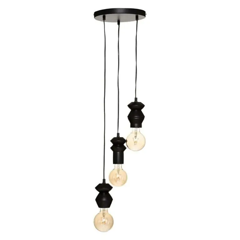 Suspensie 3 metalen lampen en grenen 25x95cm