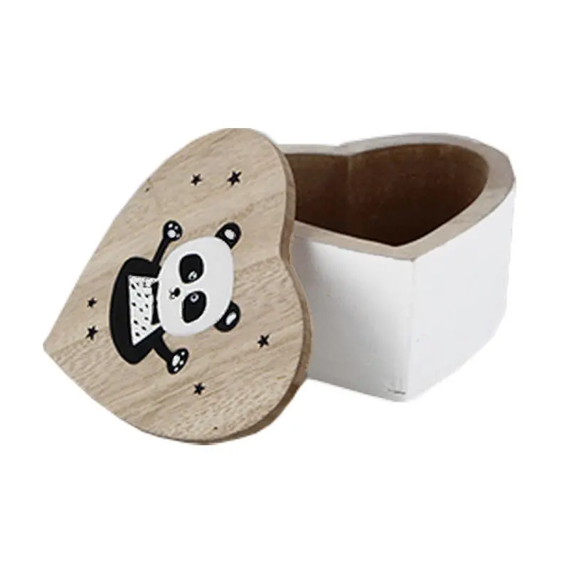 Caja de almacenamiento de madera de panda, forma de corazón, 9.2x5x8.5cm