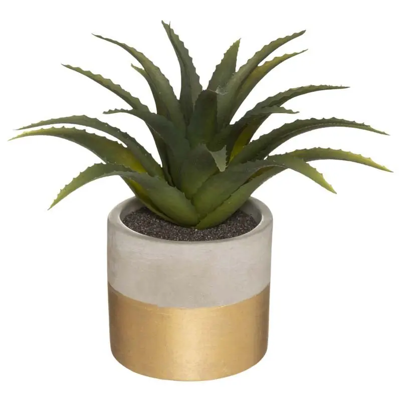 Planta verde artificial de aloe vera 28 cm con dos macetas