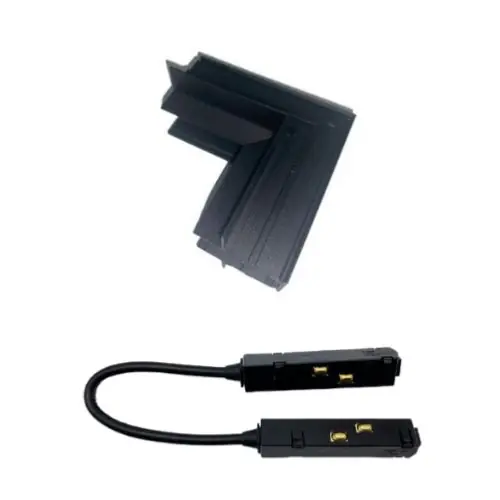 Conector de ángulo de retorno para riel magnético negro + conector flexible
