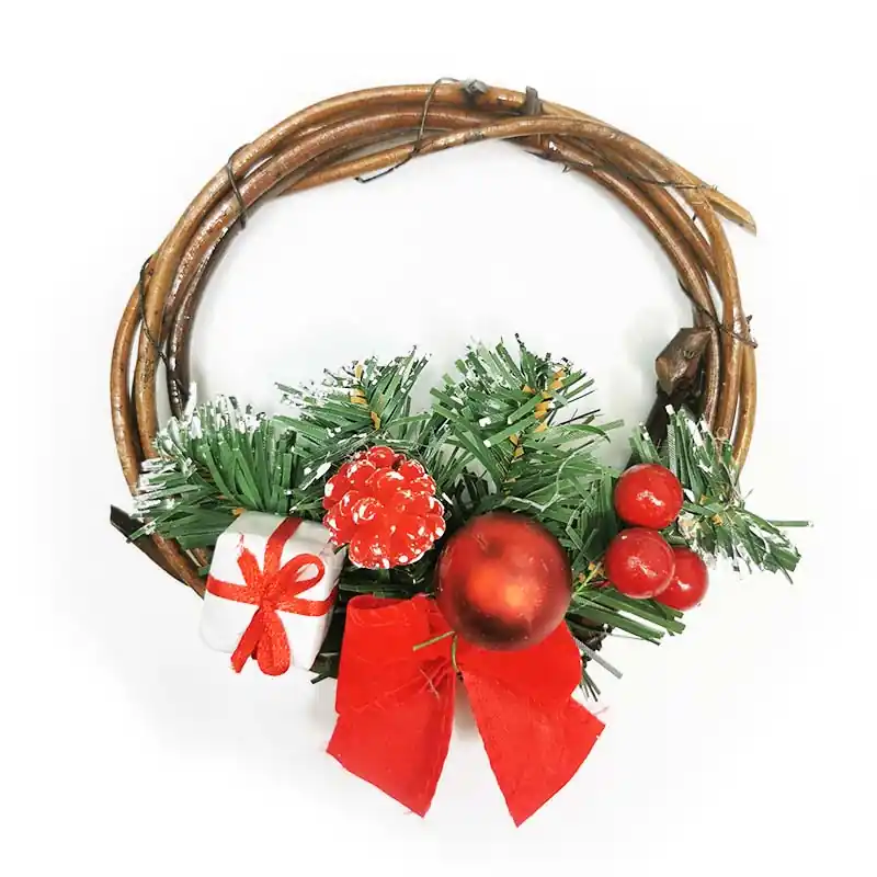 Corona de Navidad de madera con nudo rojo de 3 cm