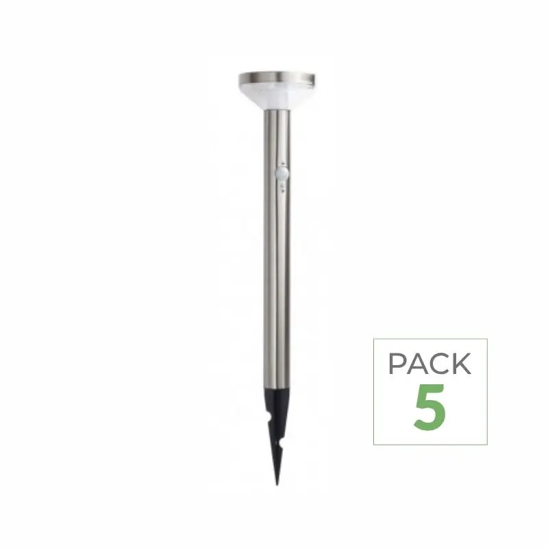LED Solar a freno 2W 50 cm redondo IP44 con detector PIR de aluminio (paquete de 5)