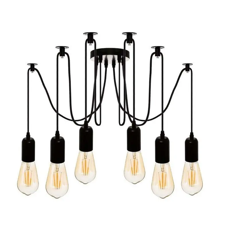 Suspensión de metal con cable negro de 200 cm para la bombilla E27
