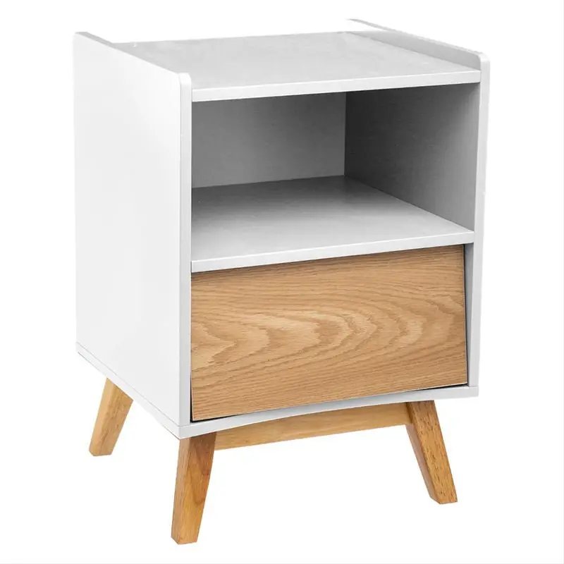 Mesa de noche con almacenamiento de madera 1 cajón H62 cm - blanco
