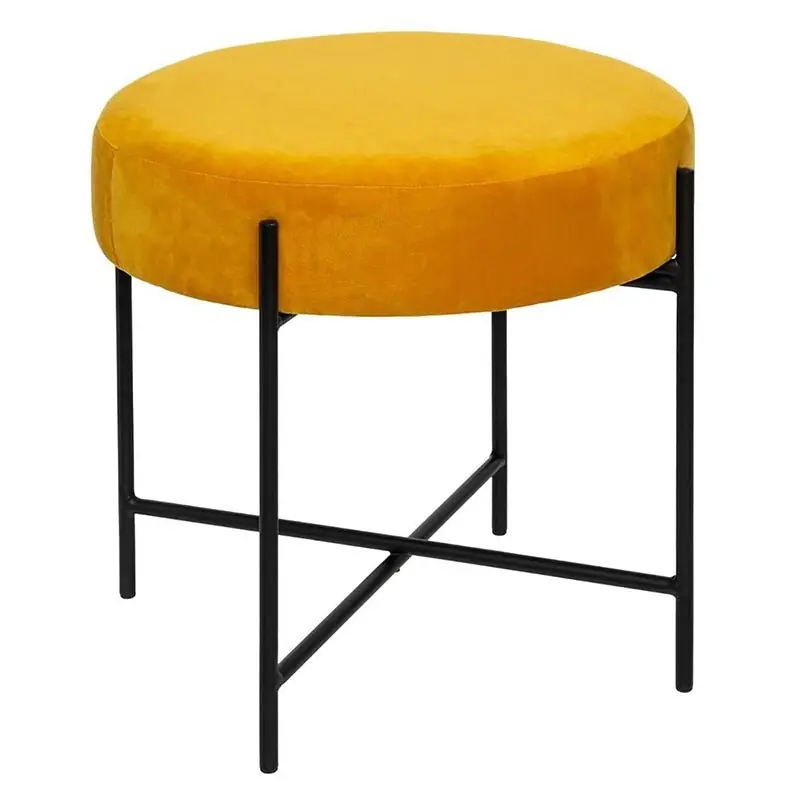 Taburete de terciopelo amarillo con pie de hierro 45 cm