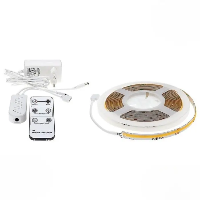 Tira LED COB 5M Efecto Dinámico 360LED\\/m 24V IP65 + Mando a Distancia y Transformador