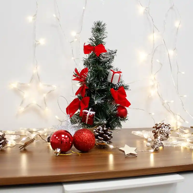 Árvore de Natal decorada 30 cm com flor de Natal