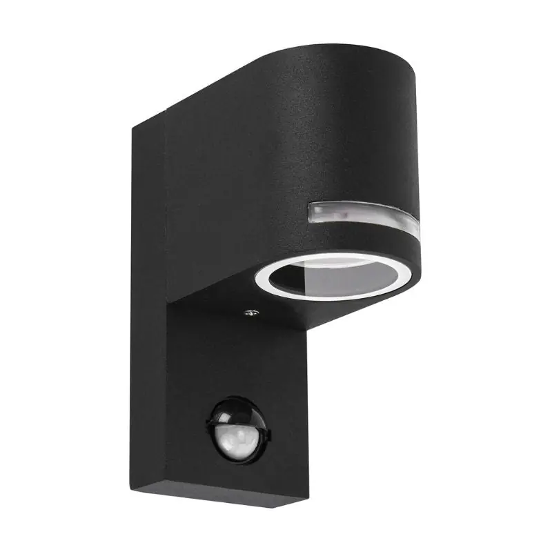Lâmpada de parede ao ar livre com detector IP44 preto para lâmpada GU10