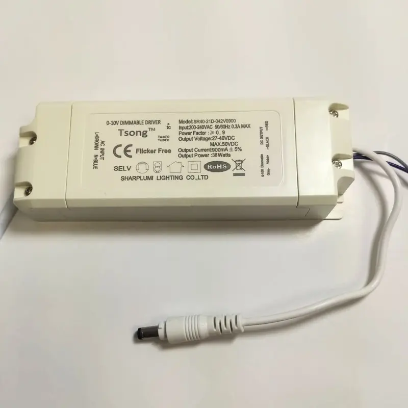 Transformador regulável 0-10V e 27-40V 40W IP44 DC sem cintilação
