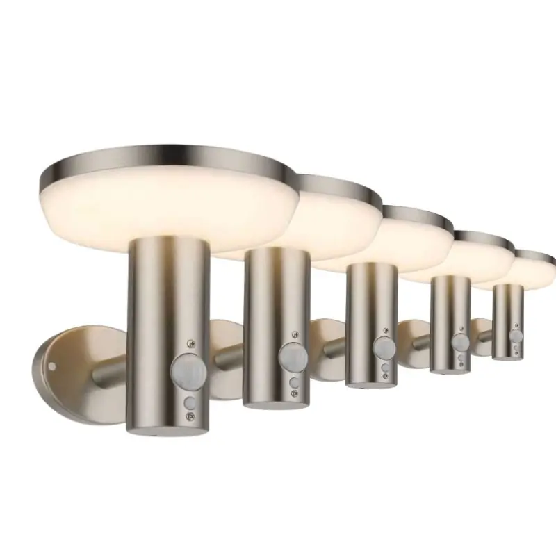 LED-Solar-Wandleuchte, 4,4 W, IP44, rund, mit Aluminium-Detektor (5 Stück)