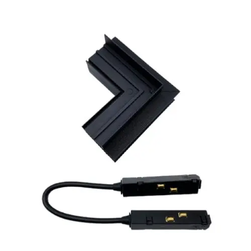 Abgehender Winkelverbinder für schwarze versenkte Magnetschiene + flexibler Verbinder