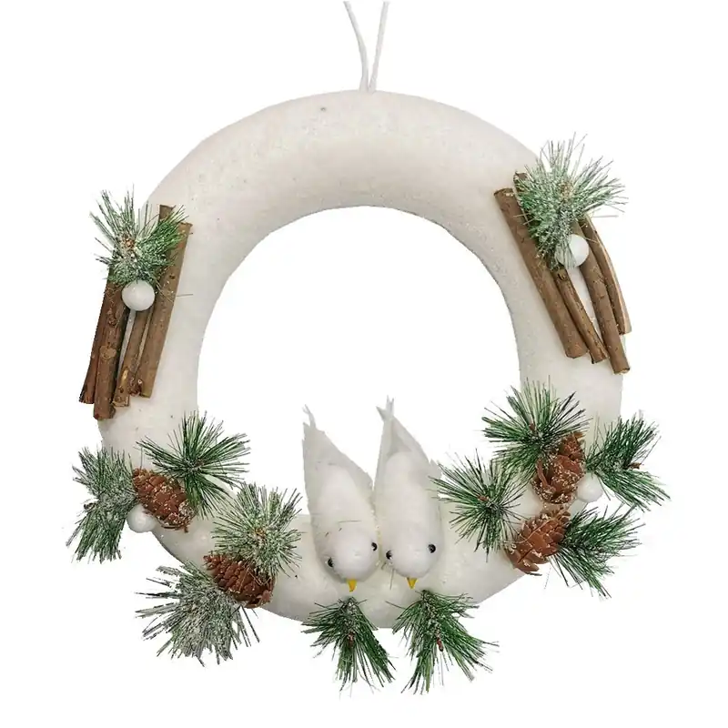 Weißer Vogel-Weihnachtskranz, 27 cm