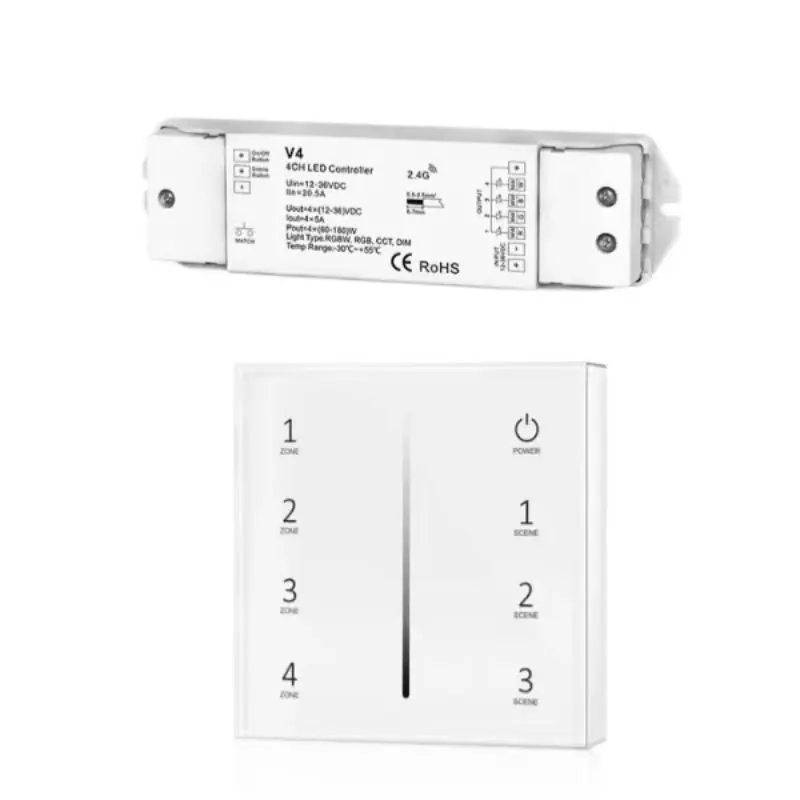 4-Zonen-Kabelloser monochromer Touch-Dimmer und RF-Dimmer-Kit