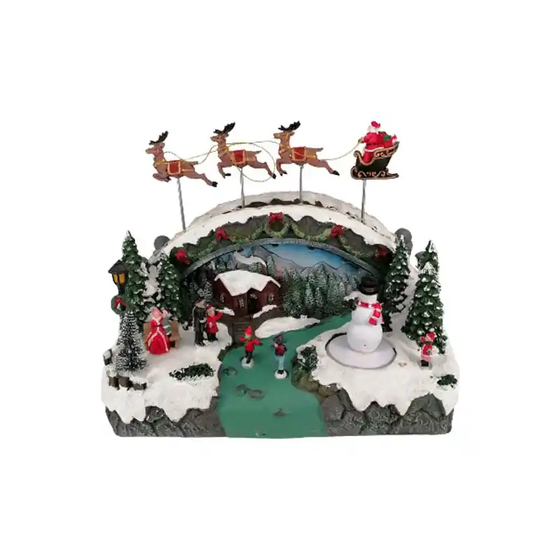 Animiertes und musikalisches Weihnachtsdorf mit Weihnachtsmannschlitten