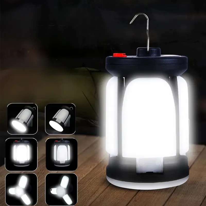 Lampe camping solaire recharge USB 4 panneaux lumineux rabattables