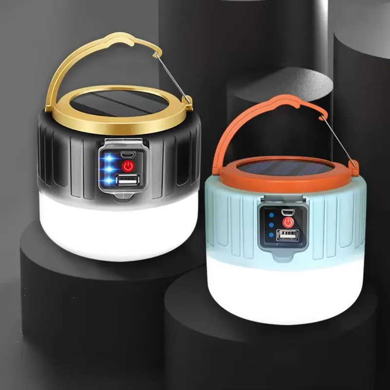 Lampe camping solaire recharge USB batterie externe intégrée
