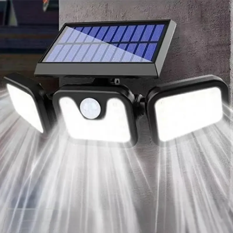 Projecteur solaire LED détecteur de mouvement pivotant à 3 panneaux lumineux