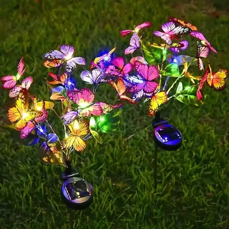 Éclairage extérieur solaire décoratif papillons colorés