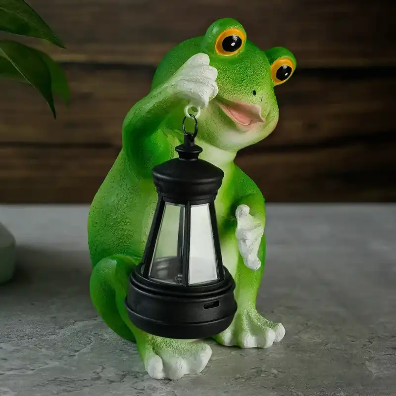 Figurine solaire grenouille avec lanterne