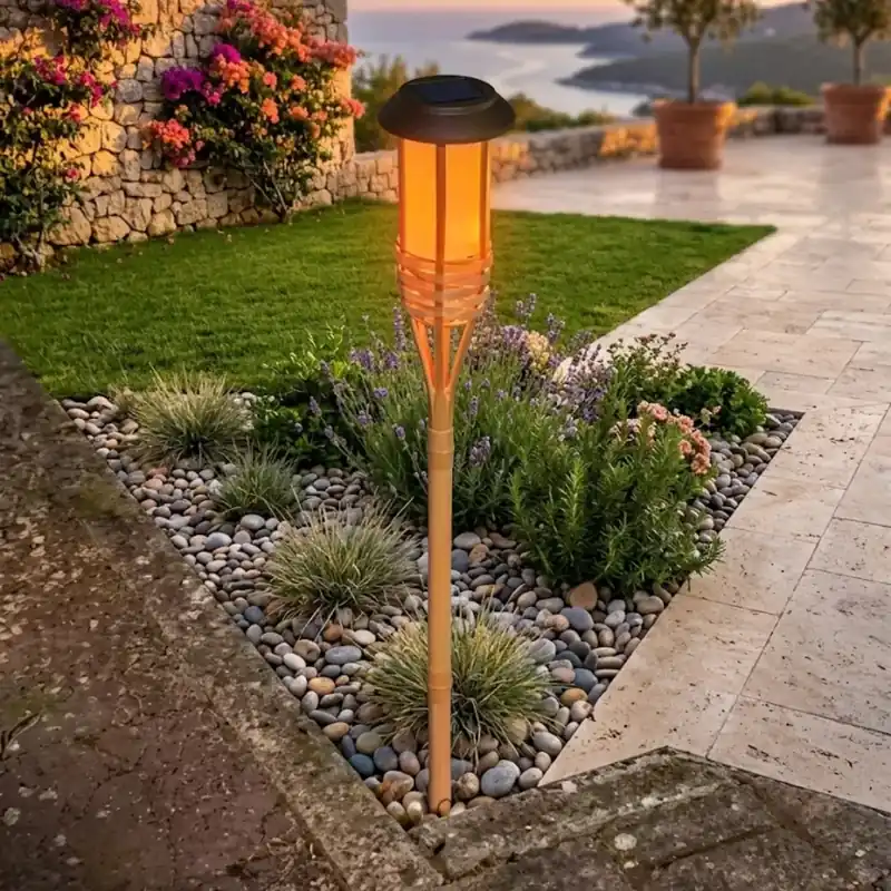 Torche solaire LED style bambou