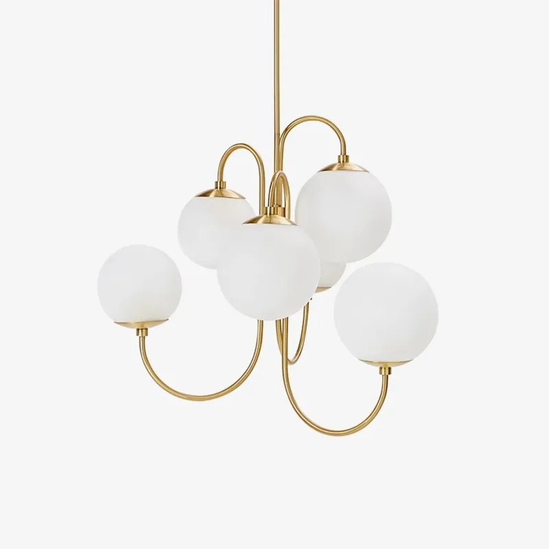 Lustra Chandelier en Laiton avec Globe et Bras Courbés