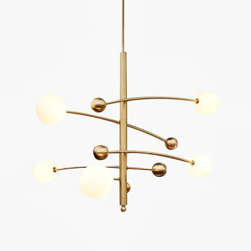 Lustra Chandelier en Laiton avec Poutre Verticale et Globe