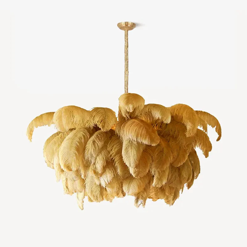 Lustra Chandelier Plume d'Autruche Grand Pied en Laiton