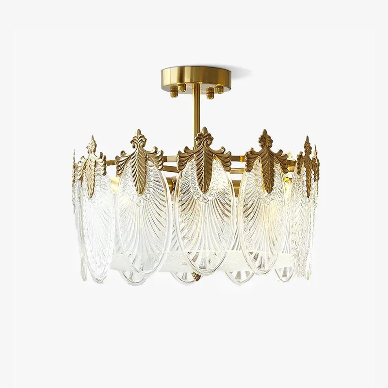 Lustra Chandelier en Verre Pétales avec Cadre Doré Rond