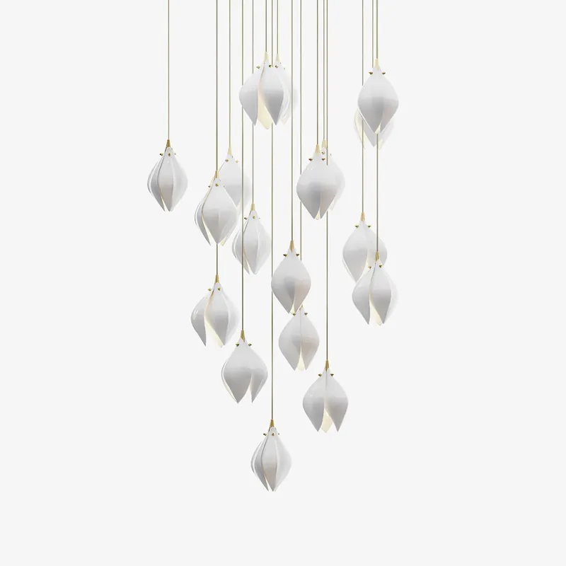 Lustra Suspension Lampe Céramique Florale Blanche