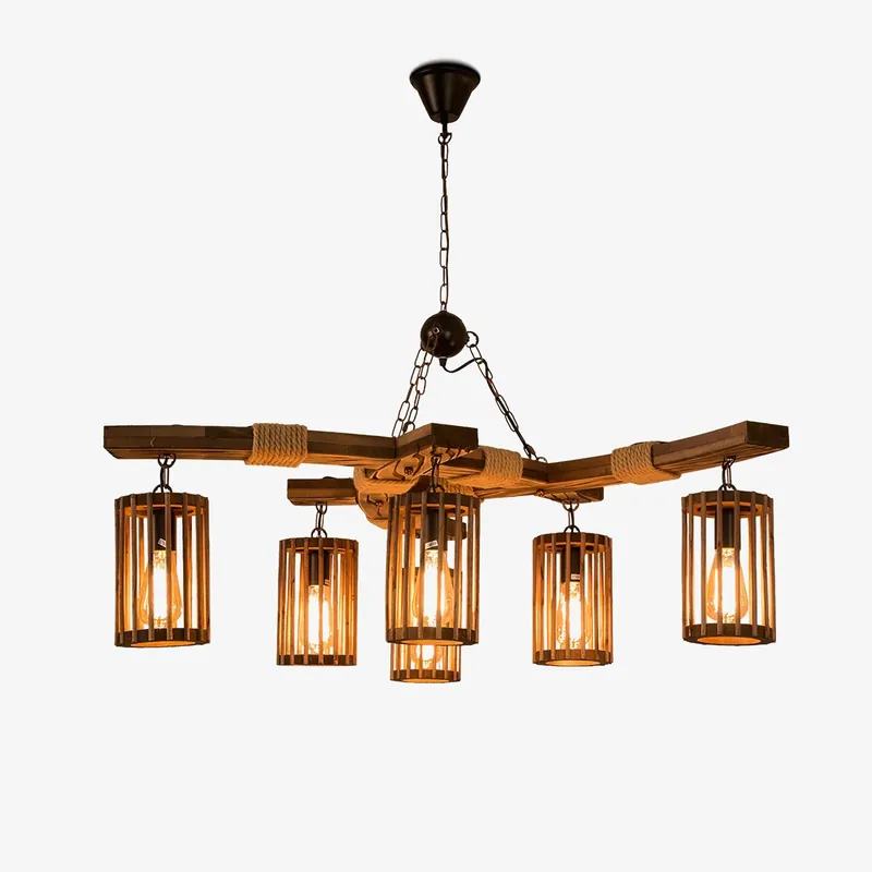 Lustra Chandelier Rétro en Bois Massif Industriel