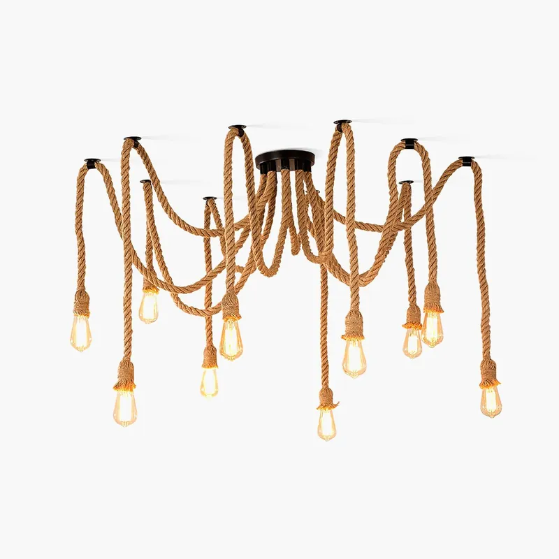 Lustra Chandelier Corde de Chanvre Industriel Rétro
